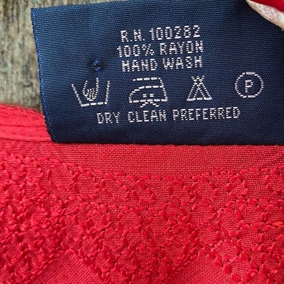 Fabulous Tomato Red Henley BOHO Relaxed Oversized Embroidered Long Sleeve Tunic - Picture 8 of 12